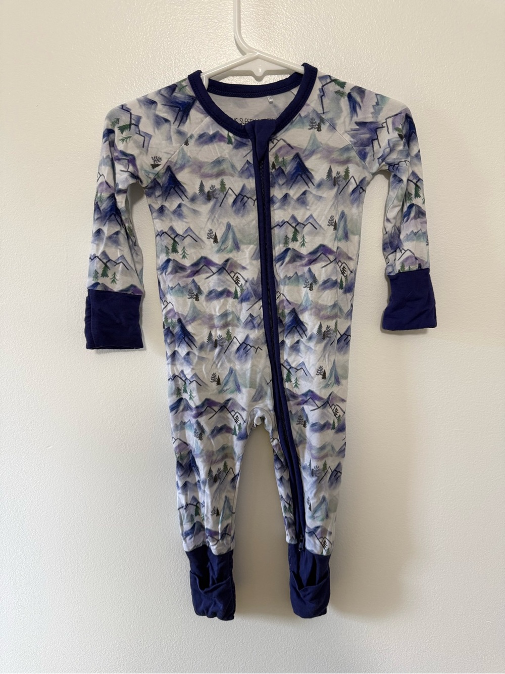 The Sleepy Sloth Navy Mountain Print Kids Footed One-Piece